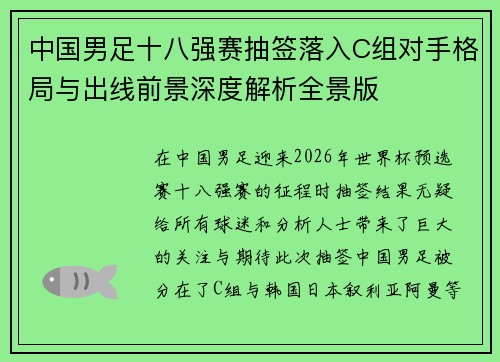 中国男足十八强赛抽签落入C组对手格局与出线前景深度解析全景版